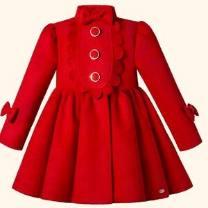 Pettigirl Girls 5 Red Pea Bow Ruffle Scalloped Lined Beautiful Coat